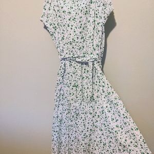 Midi Length Floral Print Belted Dress